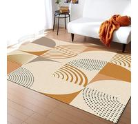 Tappeto arancione con linee astratte ed ellissi, tappeto grande minimalista con pois neri, tappeti antiscivolo per bambini, tappeto lavabile in lavatrice, traspirante e resistente per la decorazione d