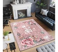 Tappeto arredo cinigliato Jacquard Antiscivolo Classico Shabby Alisia Rose Rosa Made in Italy - 85x150