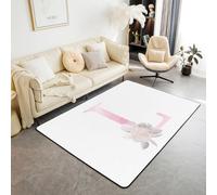 Tappeto artistico per bambini, con lettera L, acquerello con fiori e piante, tappeto per ingresso per ragazze e ragazzi, tappeto antiscivolo con motivo floreale, romantico, da sogno, rosa, bianco, per