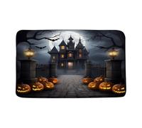 Tappeto Asciugapassi Antiscivolo Zerbino Entrata Spooky Halloween Scary Night Moon Gothic House Pumpkin Lavabile Tappetini Per Ingresso Bagno Cortile 40X60Cm
