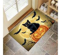 Tappeto Asciugapassi Zucca Halloween Tappeti D'Ingresso Gatto Nero Cartoni Animati Tappeto Ingresso Casa Facile da Pulire Zerbino Ingresso Esterno per Balcone Giardino Terrazzo, 80 x 120 cm - Giallo