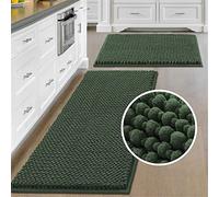 Tappeto Bagno 2 Pezzi in Ciniglia Tappetino da Bagno Alta densità e Assorbente In Microfibra Shaggy Tappeto Antiscivolo da Bagno ad Asciugatura Rapida Lavabile (43 x 60cm+50 x 120cm,Verde Oliva)