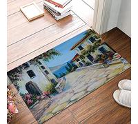 Tappeto bagno antiscivolo, Tappetino bagno impermeabile,Case rustiche e vintage nel villaggio vicino al mare con pia,Ampio tappeto antiscivolo perfetto per bagno, cucina, ingresso e corridoio 50x80 cm