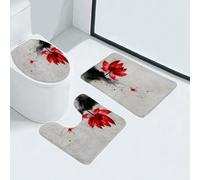 Tappeto Bagno Beige Nero Rosso Tappeti Bagno 3 Pezzi Tappetino Antiscivolo Morbido Tappeto Doccia Zerbino Ingresso Interno Lavabile Assorbente Tappetto 45x75cm