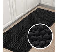 Tappeto Bagno Ciniglia Tappetino da Bagno Alta densità e Assorbente In Microfibra Shaggy Tappeto da Bagno Antiscivolo ad Asciugatura Rapida Lavabile (Nero,150 x 50 cm)