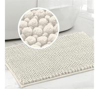 Tappeto Bagno Ciniglia Tappetino da Bagno Alta densità e Assorbente In Microfibra Shaggy Tappeto da Bagno Antiscivolo ad Asciugatura Rapida Lavabile (Avorio,50 x 80 cm)