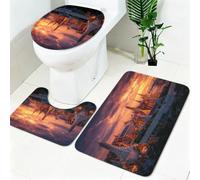 Tappeto Bagno Edificio del Palazzo del Tramonto Set 3 Pezzi, Memory Foam Antiscivolo con Copriwater e Tappeto Contorno WC a U in Flanella, Oro Morbido e Assorbente