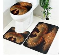 Tappeto Bagno Fenice Set 3 Pezzi, Memory Foam Antiscivolo con Copriwater e Tappeto Contorno WC a U in Flanella, Oro Morbido e Assorbente