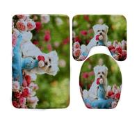 Tappeto Bagno Fiore Verde Cane Tappeti Bagno 3 Pezzi Tappetino Antiscivolo Morbido Tappeto Doccia Zerbino Ingresso Interno Lavabile Assorbente Tappetto 45x75cm