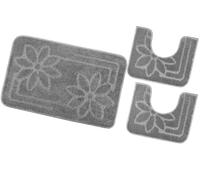 emmevi Tappeto Bagno Parure Fiori Morbido Antiscivolo Assorbente Lavabile MOD.Moorea 6 Set 3 Pezzi Grigio