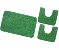 emmevi Tappeto Bagno Parure Fiori Morbido Antiscivolo Assorbente Lavabile MOD.Moorea 6 Set 3 Pezzi Verde