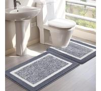 Tappeto Bagno Microfibra Soffice Morbida, Tappetino Bagno Antiscivolo, Tappeto Bagno Assorbente, Tappeti Bagno Lavabile In Lavatrice, Adatto per Doccia O Vasca Da Bagno, Grigio, 50x80cm+U50x60cm