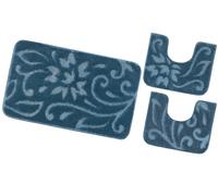emmevi Tappeto Bagno Set 3 Pezzi Morbido Elegante Girowater Antiscivolo Lavabile mod.GIAVA SET 3 PZ BLU