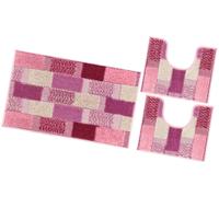 emmevi Tappeto Bagno Parure Morbido Girowater Antiscivolo Assorbente Lavabile mod.LILLA SET 3 PEZZI ROSA