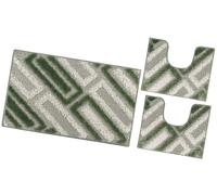 emmevi Tappeto Bagno Moderno Parure Set 3 Pezzi Soffice Shaggy Assorbente Antiscivolo Lavabile Verde