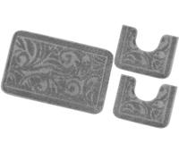 Tappeto Bagno Parure Set 3 Pezzi Tinta Unita Damascato Soffice Antiscivolo