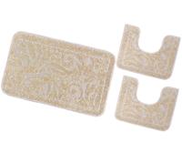 emmevi Tappeto Bagno Damascato Parure Set 3 Pezzi Morbido Soffice Assorbente Antiscivolo Lavabile Panna