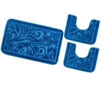 emmevi Tappeto Bagno Damascato Parure Set 3 Pezzi Morbido Soffice Assorbente Antiscivolo Lavabile Blu