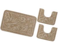 emmevi Tappeto Bagno Damascato Parure Set 3 Pezzi Morbido Soffice Assorbente Antiscivolo Lavabile Beige
