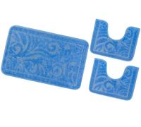 Tappeto Bagno Parure Set 3 Pezzi Tinta Unita Damascato Soffice Antiscivolo