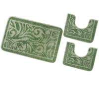 Tappeto Bagno Parure Set 3 Pezzi Tinta Unita Damascato Soffice Antiscivolo