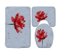 Tappeto Bagno Rosso Grigio Chiaro Tappeti Bagno 3 Pezzi Tappetino Antiscivolo Morbido Tappeto Doccia Zerbino Ingresso Interno Lavabile Assorbente Tappetto 45x75cm