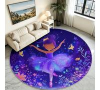 Tappeto Ballerina rotondo 100 cm blu farfalla cameretta bambina | Incantevole tappeto da gioco rotondo, lavabile, antiscivolo, morbido, per la cameretta dei bambini, la cameretta delle