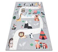 Tappeto bambini BAMBINO per la camera dei bambini, cameretta bimba, la moquette lavabile in lavatrice, Strade, villaggio indiano, animali antiscivolo - Grigio 140x190 cm
