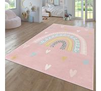 TT Home Tappeto Bambini Cameretta Bambina Ragazzi Moderno Arcobaleno Nuvola Motivo Con Animale Colorato, Colore:Pink Rosa 2, Dimensione:160 cm tondo