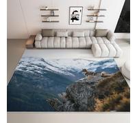 Tappeto bianco a pelo corto, 160 x 230 cm, non perde pelo, lavabile in lavatrice, per soggiorno, antiscivolo, neve, montagna, scogliera, animale, lupo, maestoso, per camera da letto, sala da pranzo