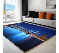 Tappeto Blu Antiscivolo Lavabile, Tappeti Decorativi per Soggiorno Camera da Letto e Aree Interne, 60 x 120 cm, Tappeti con Motivo Stampato Città New York Ponte Moderno