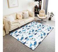 Tappeto blu con dinosauri tropicali, palme tropicali, tappeto per interni e ingresso, per ragazzi e ragazze, decorazione per la stanza di ragazzi e ragazze, tappeto assorbente antiscivolo, 15,2 x 1,2