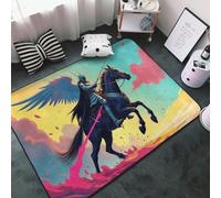 Tappeto blu magico con stampa cavaliere alato, per soggiorno e camera da letto, lavabile, morbido, 7,6 x 12,7 cm, antiscivolo, per camera da letto, decorativo, estetico, 152,4 x 99,1 cm