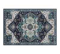 Tappeto Boho Antiscivolo e Lavabile 230x160 cm a Pelo Corto in Effetto Cashmere Blu