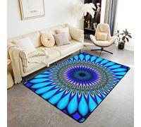 Tappeto Boho Mandala Tappeto antiscivolo per bambini blu Trippy Swirl Tappeto per soggiorno, camera da letto, tappeto anteriore per interni e interni, 150 x 200 cm