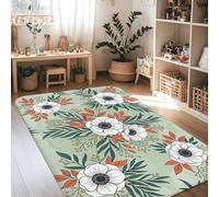 Tappeto botanico moderno con foglie e bacche verdi autunnali in spugna a pelo basso, resistente allo sbiadimento, tappeto estetico per la casa, per soggiorno, camera da letto, corridoio, ufficio