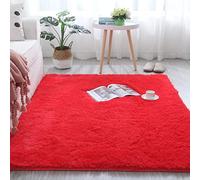 Tappeto caldo e morbido tappeto di lusso in peluche, tappeto a pelo alto, decorazione fatta a mano, tappeto per la cura del bambino, grande rosso 119 cm x 118 cm
