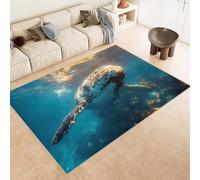 Tappeto Camera da Letto 100x150 cm Stampa Balena Blu Corallo Fondale 3D Imitazione Cashmere Tappeto Antiscivolo Tappeti Cucina Adatto Per Soggiorno Sala da Tè Spazi Esterni di Tenute dii Campagna