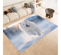 Tappeto Camera da Letto 100x150 cm Stampa Cane Bianco Carino Neve 3D Imitazione Cashmere Tappeto Antiscivolo Tappeti Cucina Adatto Per Soggiorno Sala da Tè Spazi Esterni di Tenute dii Campagna