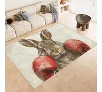 Tappeto Camera da Letto 100x150 cm Stampa Coniglio Carino Boxe Animali 3D Imitazione Cashmere Tappeto Antiscivolo Tappeti Cucina Adatto Per Soggiorno Sala da Tè Spazi Esterni di Tenute dii Campagna