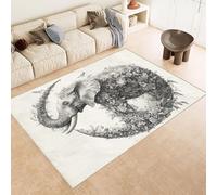 Tappeto Camera da Letto 100x150 cm Stampa Elefante Fiori Luna Animale 3D Imitazione Cashmere Tappeto Antiscivolo Tappeti Cucina Adatto Per Soggiorno Sala da Tè Spazi Esterni di Tenute dii Campagna