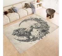 Tappeto Camera da Letto 100x150 cm Stampa Leone Fiori Luna Animale 3D Imitazione Cashmere Tappeto Antiscivolo Tappeti Cucina Adatto Per Soggiorno Sala da Tè Spazi Esterni di Tenute dii Campagna