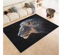 Tappeto Camera da Letto 100x150 cm Stampa Leone Oro Luce Nero Animali 3D Imitazione Cashmere Tappeto Antiscivolo Tappeti Cucina Adatto Per Soggiorno Sala da Tè Spazi Esterni di Tenute dii Campagna