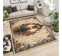 Tappeto Camera da Letto 100x150 cm Stampa Piume Pietre Totem Retrò 3D Imitazione Cashmere Tappeto Antiscivolo Tappeti Cucina Adatto Per Soggiorno Sala da Tè Spazi Esterni di Tenute dii Campagna