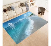 Tappeto Camera da Letto 100x150 cm Stampa Spiaggia Nuvole Barca A Vela 3D Imitazione Cashmere Tappeto Antiscivolo Tappeti Cucina Adatto Per Soggiorno Sala da Tè Spazi Esterni di Tenute dii Campagna