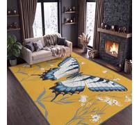 Tappeto camera da letto, 120 x 170 cm, morbido tappeto, animale farfalla botanica, fiore selvatico, lavabile, antiscivolo, tappeto per soggiorno, camera dei bambini, sala giochi