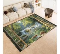 Tappeto Camera da Letto 120x180 cm Stampa Cascata Pietre Ruscello 3D Imitazione Cashmere Tappeto Antiscivolo Tappeti Cucina Adatto Per Soggiorno Sala da Tè Spazi Esterni di Tenute di Campagna