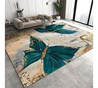 Tappeto Camera da Letto a Farfalla Verde Di Metà Secolo, Tappeti Design di Foglia D'oro Invecchiata Di Lusso, Tappetino Antiscivolo - per Decor del Pavimento della Camera da Letto 140 x 200 cm