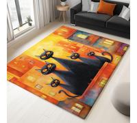 Tappeto Camera Da Letto Adolescenti Ragazzo, Cucina Antiscivolo Lavabile In Lavatrice Camera Da Pranzo Tappeto Decorativo Morbido, Cartoni Animati Gatti Luci Della Città 80 x 150 cm Colore Arancione