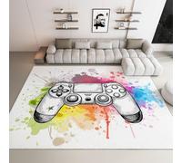 Tappeto Camera Da Letto Cucina Astratto Gioco Controller Cartone Animato Pittura Antiscivolo Lavabile, Pelo Corto morbido grandi Tappeti Salotto 160 x 230 cm, Per soggiorno Ingresso Sala Bianco
